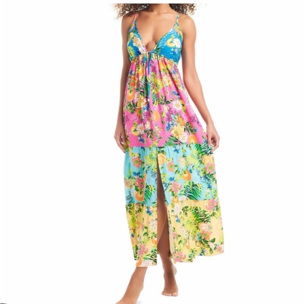 Macy's Tropical Floral Maxi Dress in Pink, Blue, Yellow